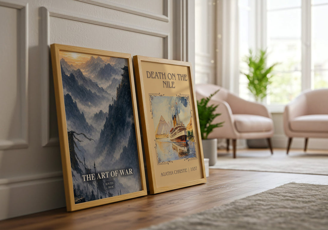The Art of War watercolour print framed by window – literary home decor