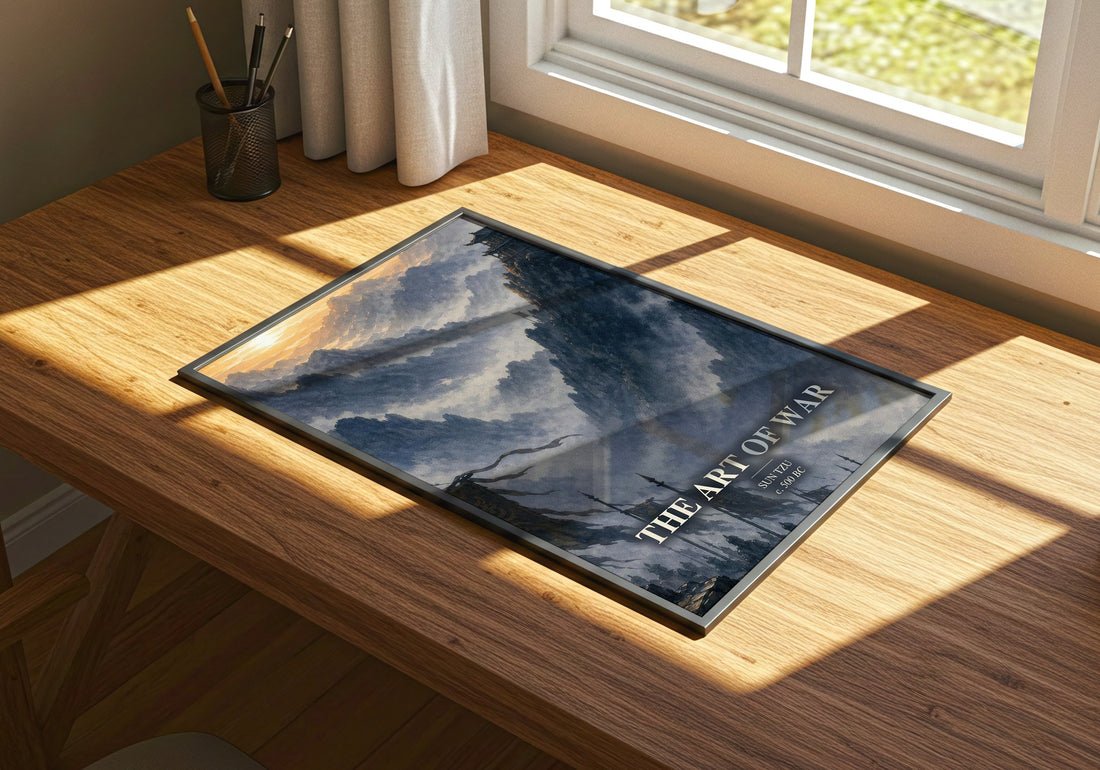 The Art of War watercolour book poster framed on wall – philosophy wall art