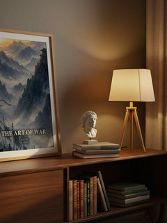 The Art of War watercolour print on bookshelf – Sun Tzu fan gift