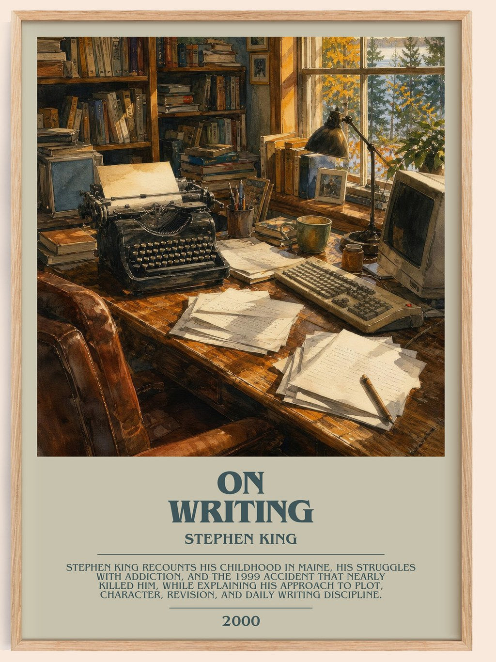 On Writing bookish book poster by Stephen King – framed literary art print