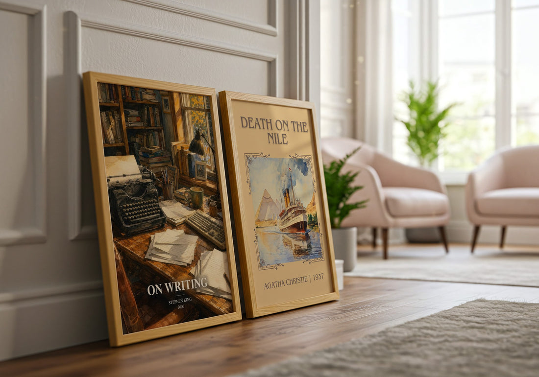 On Writing watercolour print framed by window – literary home decor