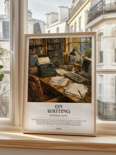 On Writing bookish print in frame leaning in hallway – memoir wall art
