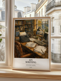 On Writing book cover print in frame leaning in hallway – memoir wall art