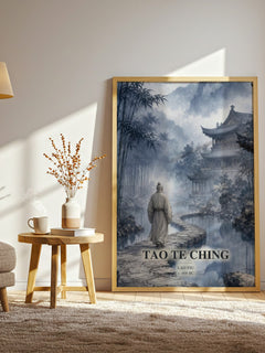 Tao Te Ching watercolour print in frame leaning in hallway – philosophy wall art