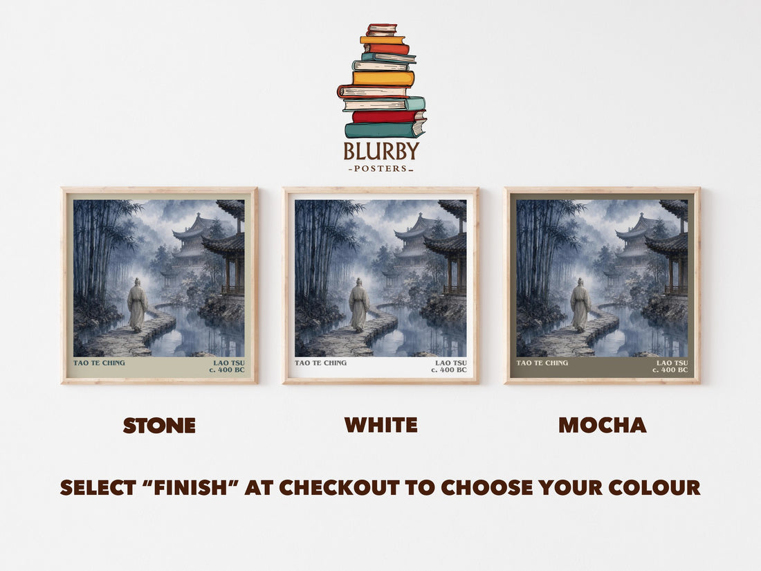 Tao Te Ching literary print framed by window – Stone, White and Mocha square prints side by side – choose your colour