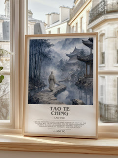 Tao Te Ching bookish print in frame leaning in hallway – philosophy wall art