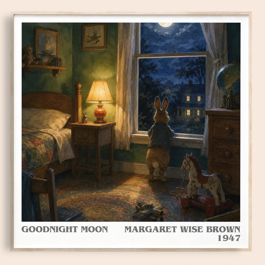 Goodnight Moon literary book poster by Margaret Wise Brown – framed literary art print