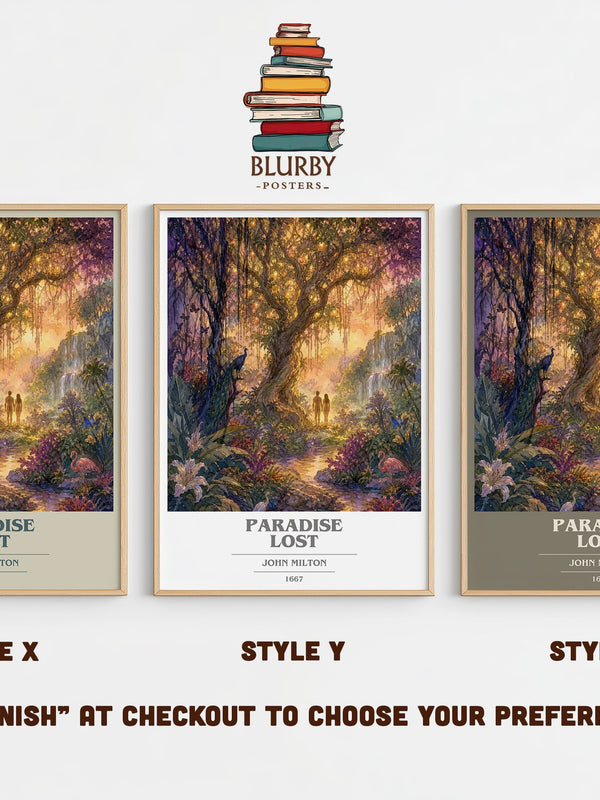 Paradise Lost book cover print in frame leaning in hallway – poetry wall art