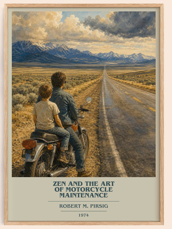 Zen and the Art of Motorcycle Maintenance book cover book poster by Robert M. Pirsig – framed literary art print