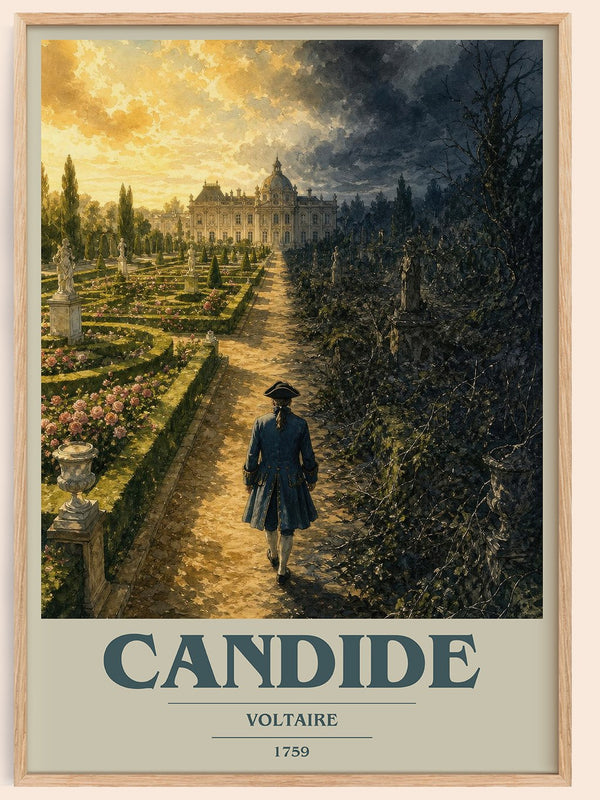 Candide book cover book poster by Voltaire – framed literary art print