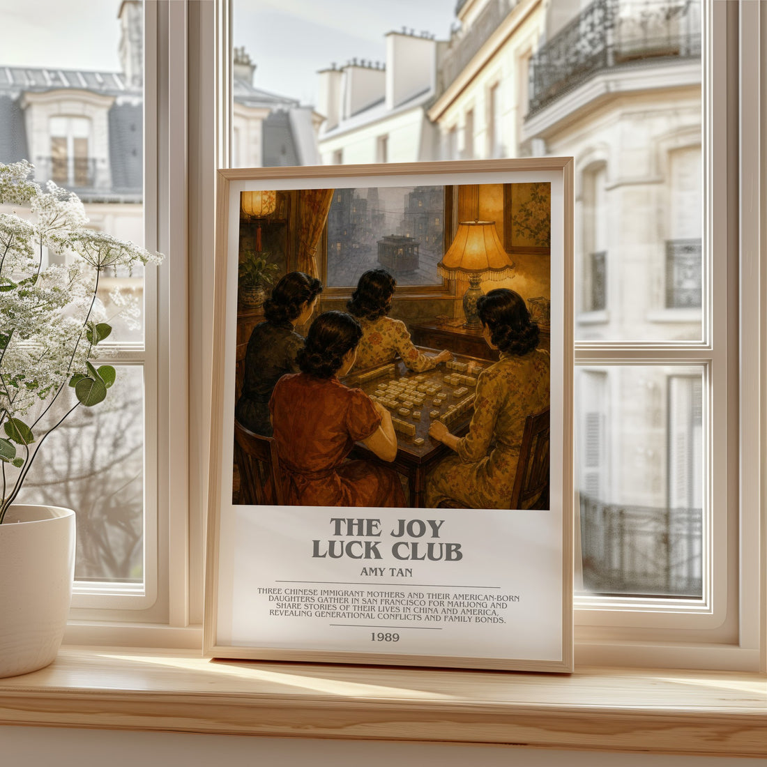 The Joy Luck Club bookish print in frame leaning in hallway – literary fiction wall art