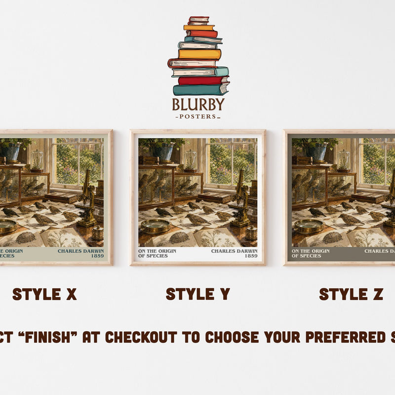 On the Origin of Species literary print in frame leaning in hallway – non fiction wall art