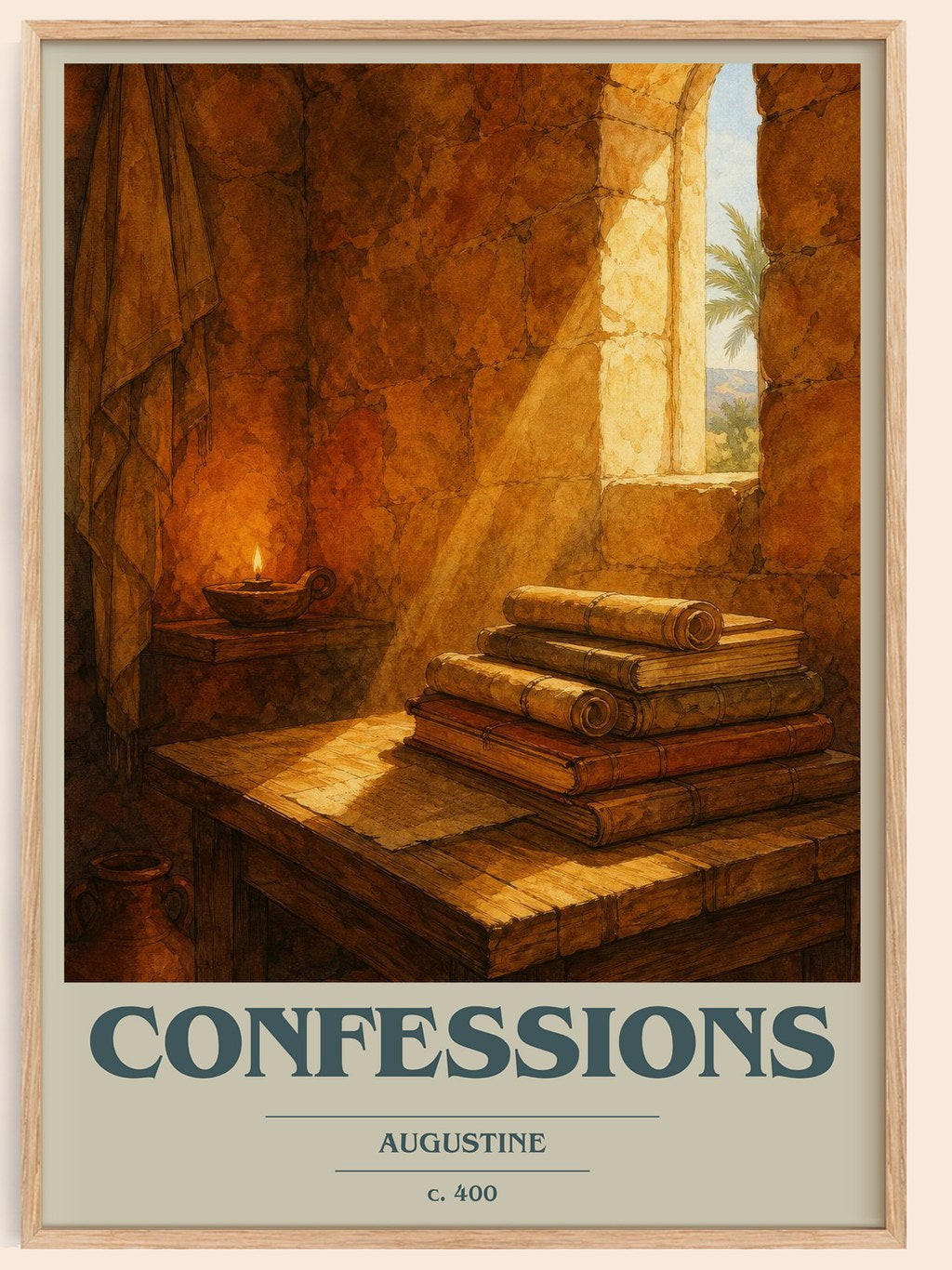 Confessions book cover book poster by Augustine – framed literary art print