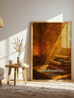Confessions watercolour print in frame leaning in hallway – philosophy wall art