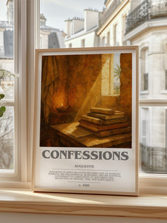 Confessions bookish print in frame leaning in hallway – philosophy wall art