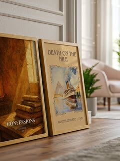 Confessions watercolour print framed by window – literary home decor
