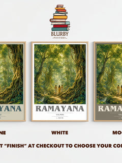 Ramayana book cover print framed by window – Stone, White and Mocha side by side – choose your colour