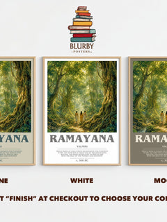 Ramayana bookish print framed by window – Stone, White and Mocha side by side – choose your colour