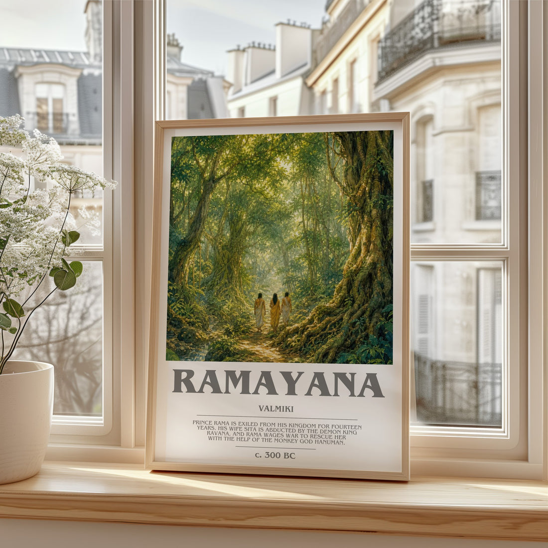 Ramayana bookish print in frame leaning in hallway – __new__:mythology wall art