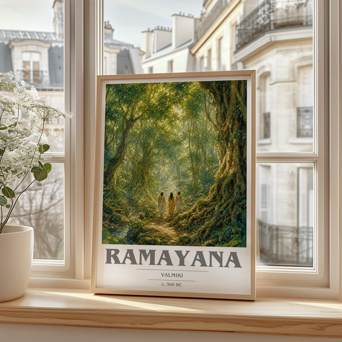 Ramayana book cover print in frame leaning in hallway – __new__:mythology wall art