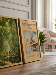 Ramayana watercolour print framed by window – literary home decor