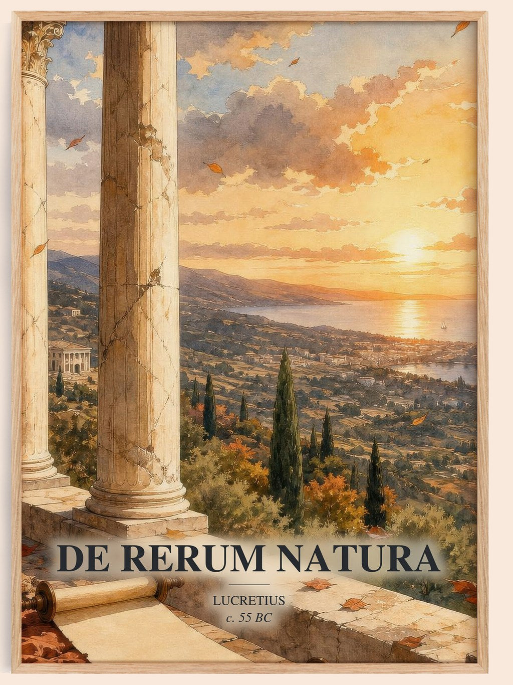 De Rerum Natura watercolour book poster by Lucretius – framed literary art print