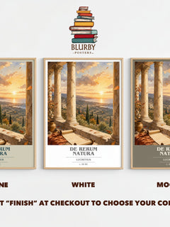 De Rerum Natura book cover print framed by window – Stone, White and Mocha side by side – choose your colour