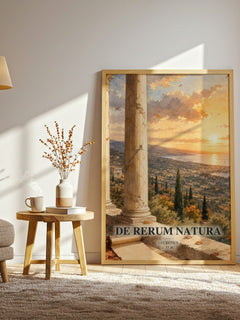 De Rerum Natura watercolour print in frame leaning in hallway – philosophy wall art