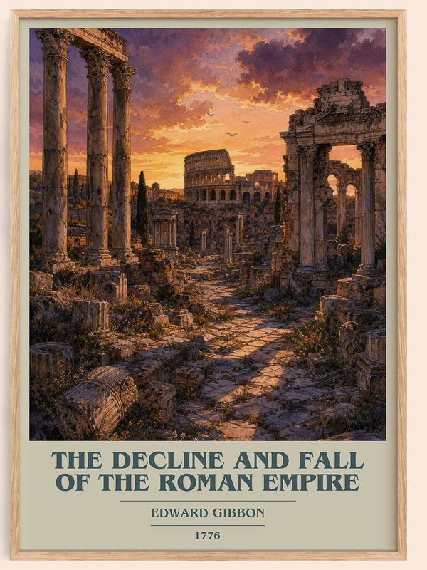 The Decline and Fall of the Roman Empire book cover book poster by Edward Gibbon – framed literary art print