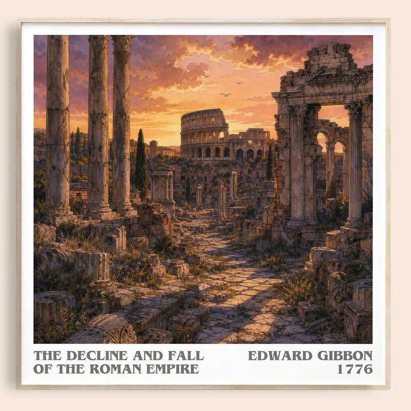 The Decline and Fall of the Roman Empire literary book poster by Edward Gibbon – framed literary art print