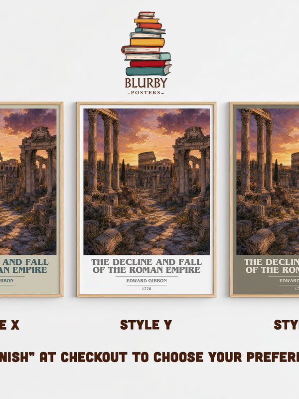 The Decline and Fall of the Roman Empire book cover print in frame leaning in hallway – non fiction wall art