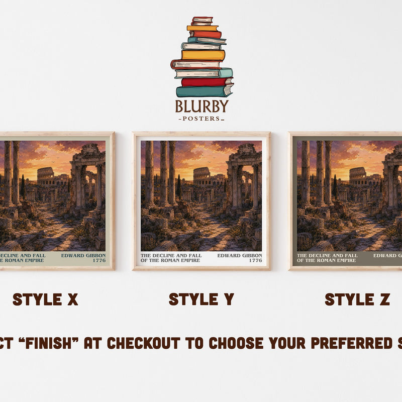The Decline and Fall of the Roman Empire literary print in frame leaning in hallway – non fiction wall art