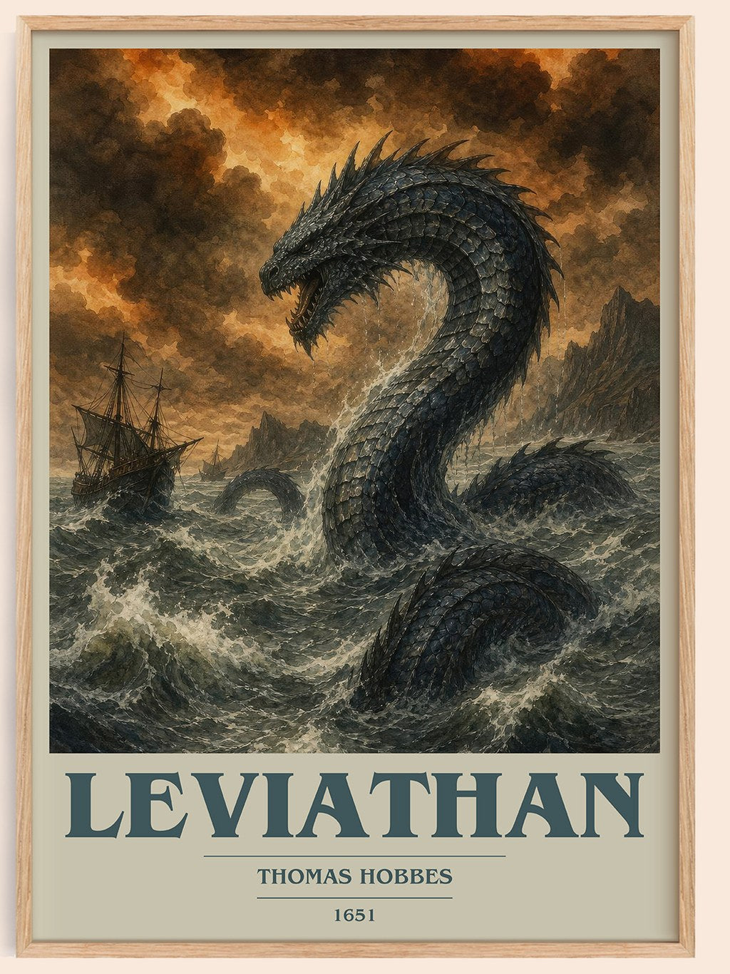 Leviathan book cover book poster by Thomas Hobbes – framed literary art print