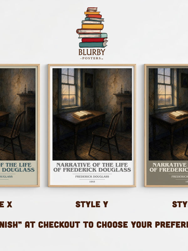 Narrative of the Life of Frederick Douglass book cover print in frame leaning in hallway – memoir wall art