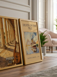 Poetics watercolour print framed by window – literary home decor