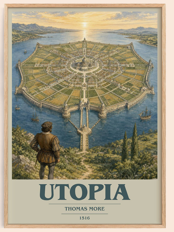 Utopia book cover book poster by Thomas More – framed literary art print