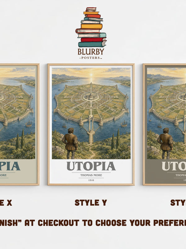 Utopia book cover print in frame leaning in hallway – philosophy wall art