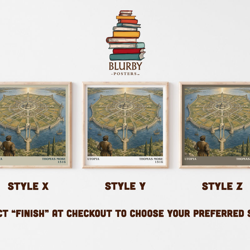 Utopia literary print in frame leaning in hallway – philosophy wall art