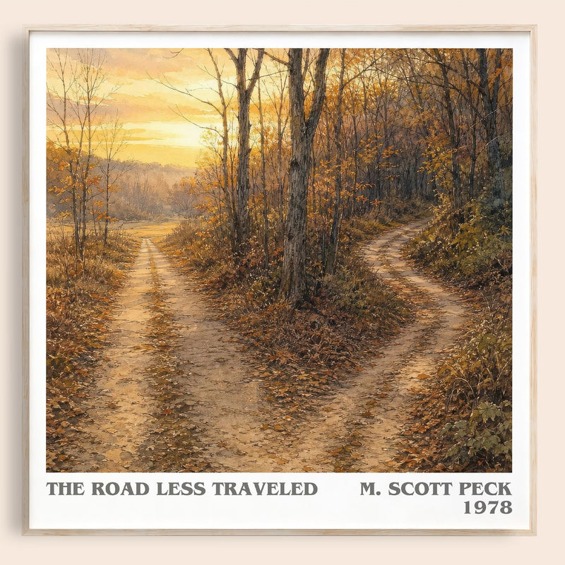The Road Less Traveled literary book poster by M. Scott Peck – framed literary art print