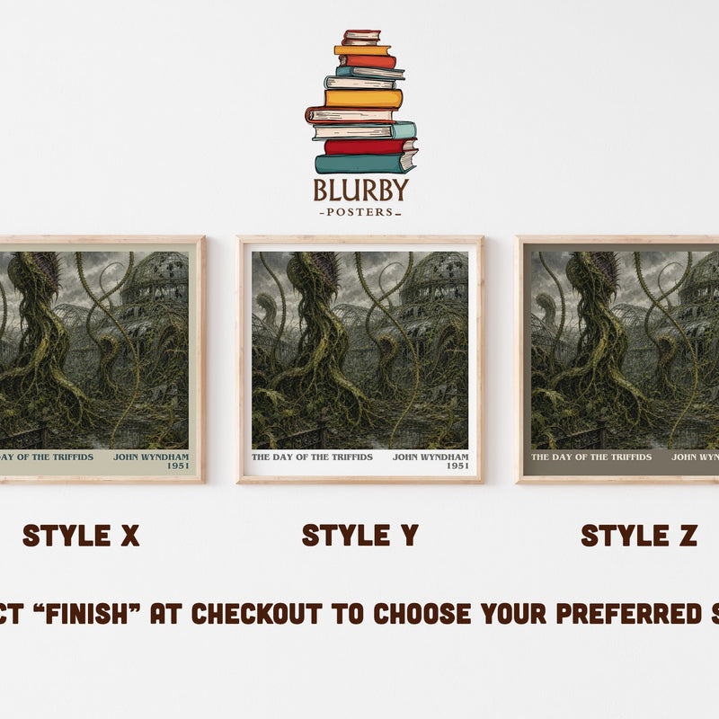 The Day of the Triffids literary print in frame leaning in hallway – sci fi wall art