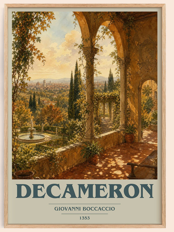 Decameron book cover book poster by Giovanni Boccaccio – framed literary art print