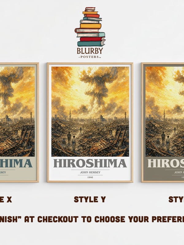 Hiroshima book cover print in frame leaning in hallway – non fiction wall art