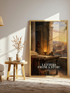 Letters from a Stoic watercolour print in frame leaning in hallway – philosophy wall art