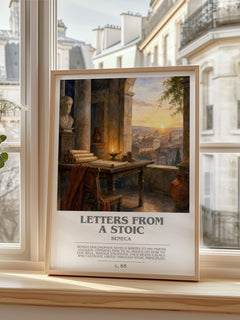 Letters from a Stoic bookish print in frame leaning in hallway – philosophy wall art