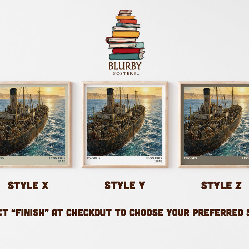 Exodus literary print in frame leaning in hallway – historical fiction wall art