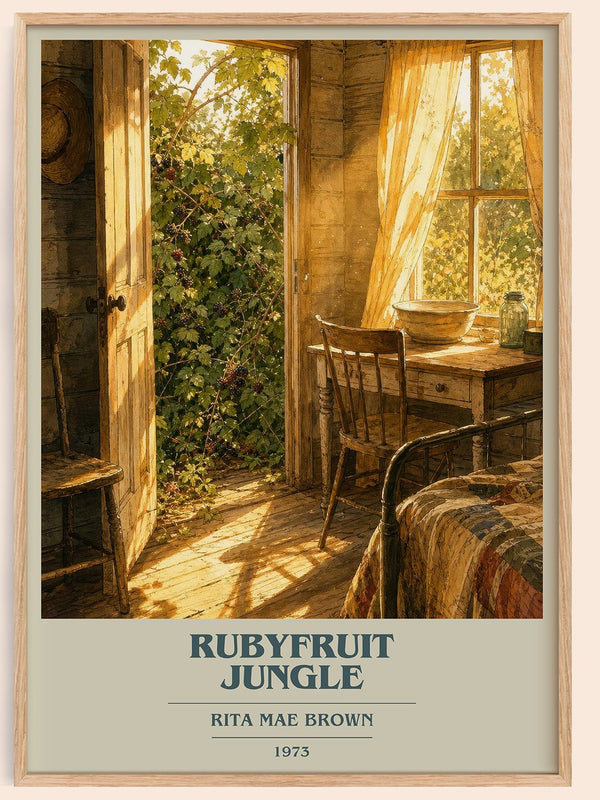 Rubyfruit Jungle book cover book poster by Rita Mae Brown – framed literary art print