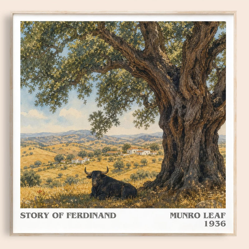 Story of Ferdinand literary book poster by Munro Leaf – framed literary art print