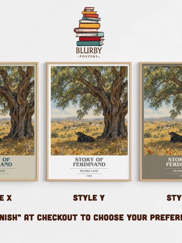 Story of Ferdinand book cover print in frame leaning in hallway – childrens wall art