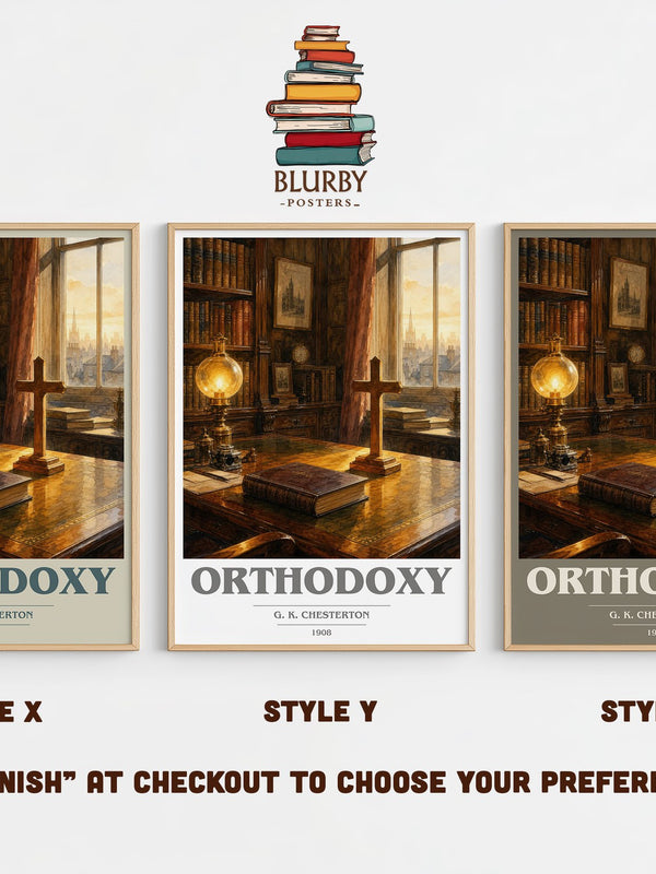 Orthodoxy book cover print in frame leaning in hallway – philosophy wall art
