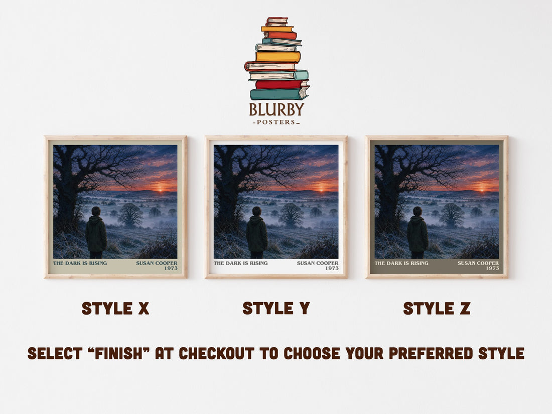 The Dark Is Rising literary print in frame leaning in hallway – fantasy wall art (mockup)